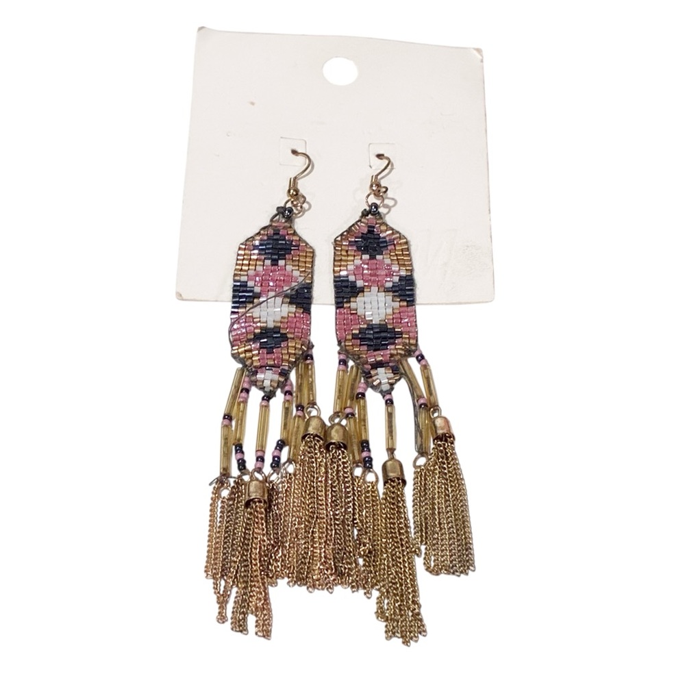 H&M Beaded Multicolor Strand Boho Earrings Jewelry NEW